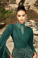Load image into Gallery viewer, Sparkly Dark Green Mermaid Evening Dress with Cape Sleeves