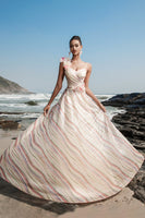 Load image into Gallery viewer, Apricot Sequin A Line Evening Dress with 3D Flowers