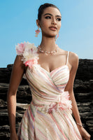 Load image into Gallery viewer, Apricot Sequin A Line Evening Dress with 3D Flowers