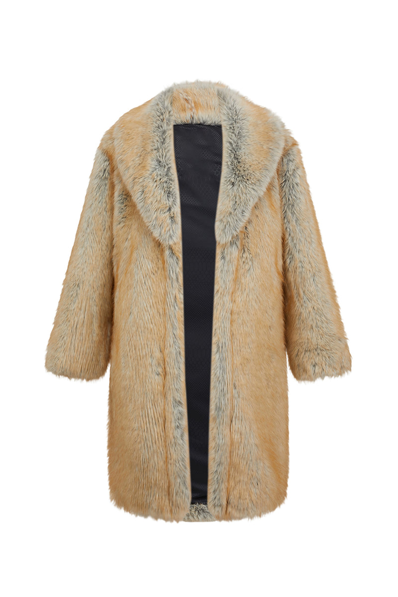 Load image into Gallery viewer, Brown Thicken Lapel Puffy Long Faux Fur Coat