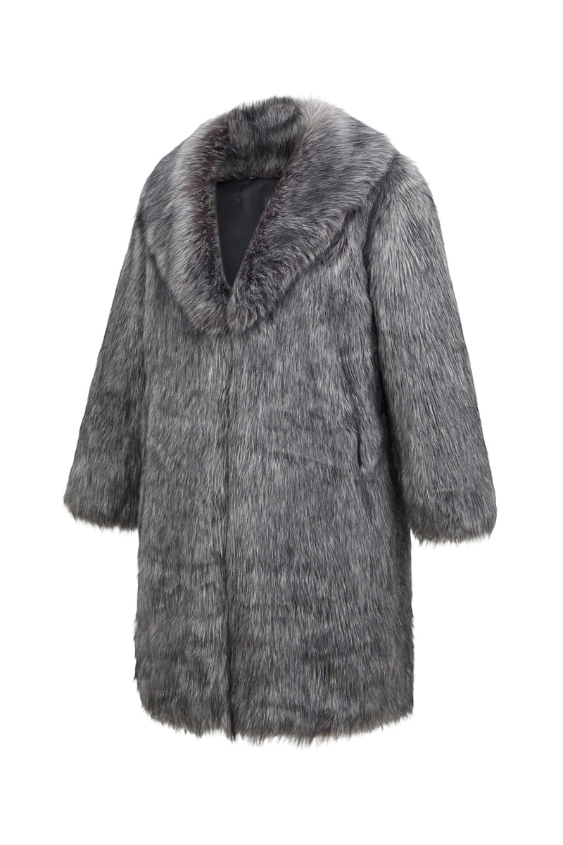 Load image into Gallery viewer, Sliver Grey Lapel Long Faux Fur Luxury Puffy Overcoat