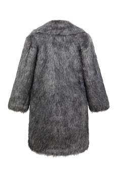 Sliver Grey Lapel Long Faux Fur Luxury Puffy Overcoat