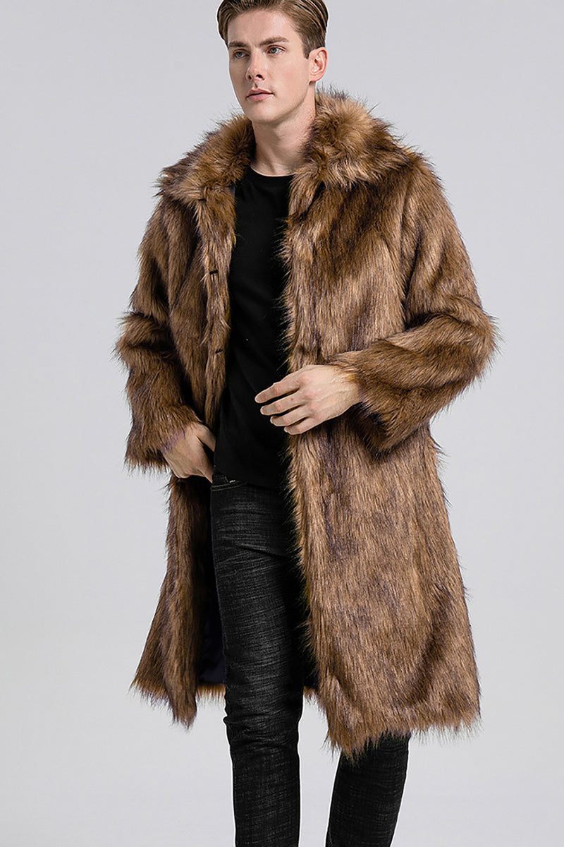 Load image into Gallery viewer, Brown Thicken Lapel Puffy Mid-Long Faux Fur Coat
