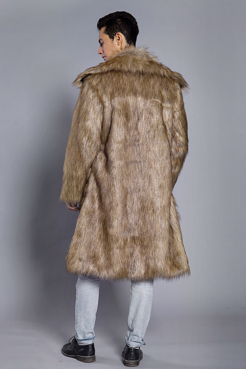 Load image into Gallery viewer, Brown Thicken Lapel Puffy Mid-Long Faux Fur Coat