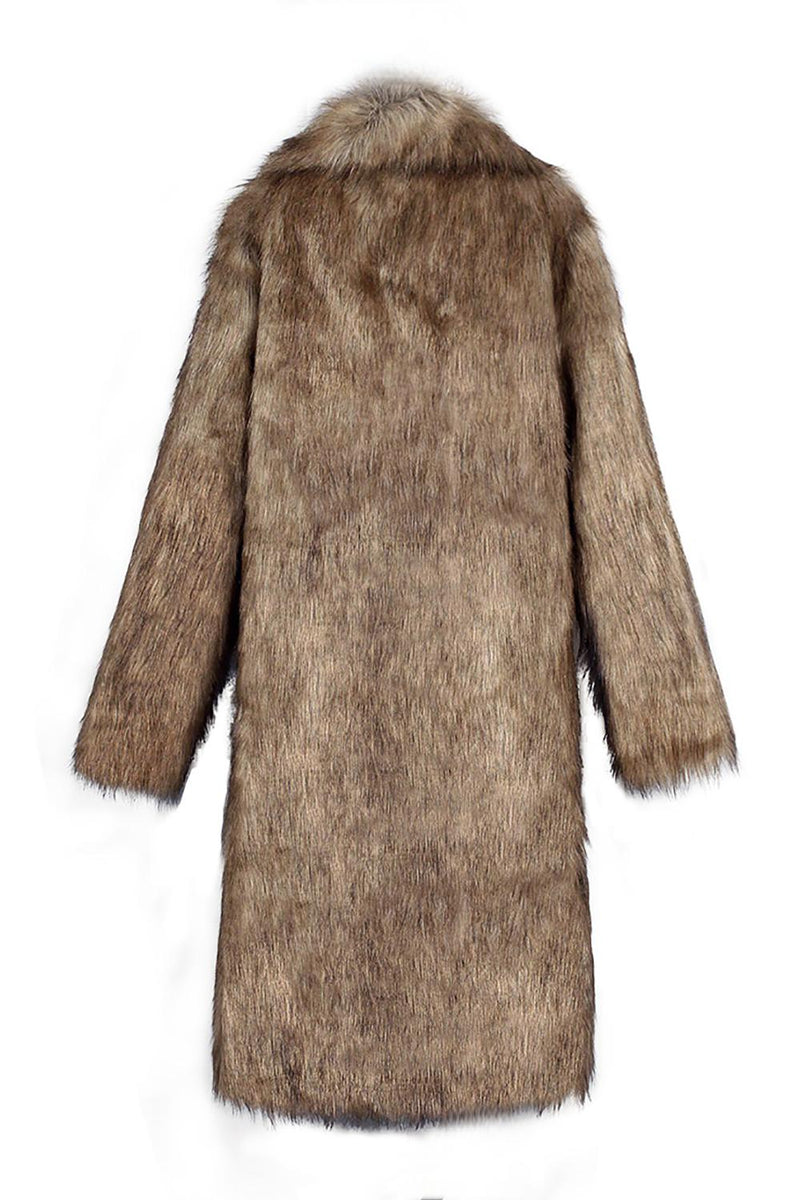 Load image into Gallery viewer, Brown Thicken Lapel Puffy Mid-Long Faux Fur Coat
