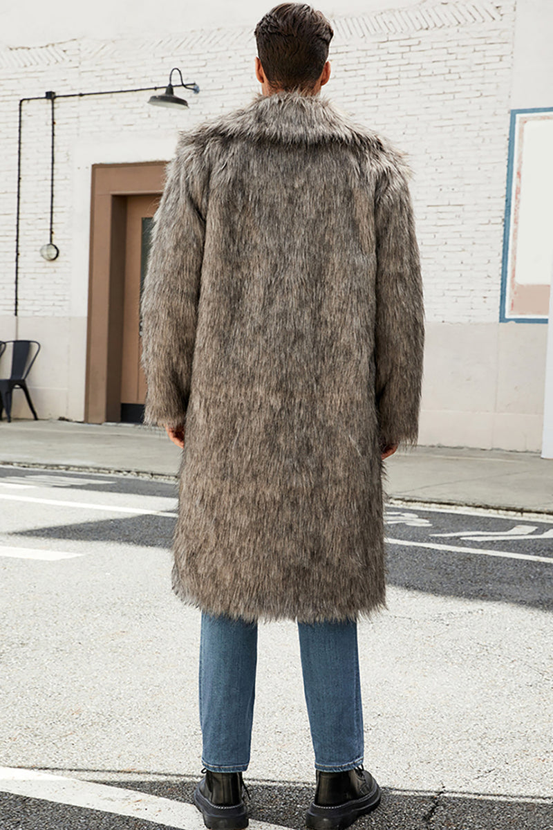 Load image into Gallery viewer, White Grey Thicken Lapel Puffy Mid-Long Faux Fur Coat