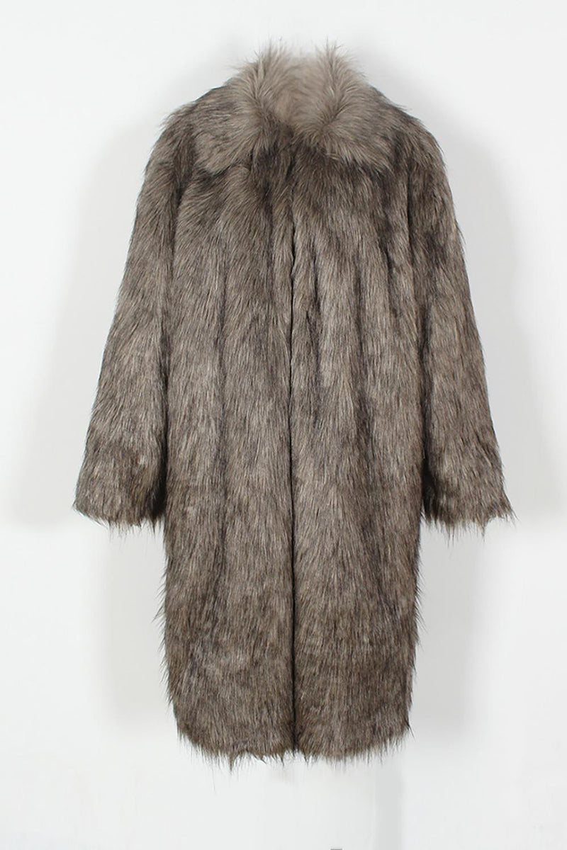 Load image into Gallery viewer, White Grey Thicken Lapel Puffy Mid-Long Faux Fur Coat