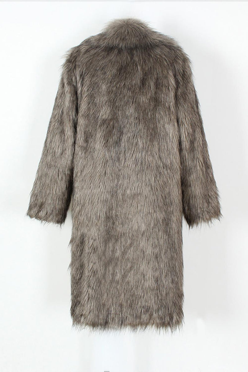 Load image into Gallery viewer, White Grey Thicken Lapel Puffy Mid-Long Faux Fur Coat