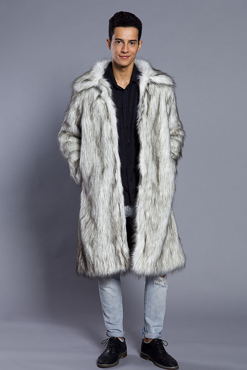 Load image into Gallery viewer, White Grey Thicken Lapel Puffy Mid-Long Faux Fur Coat