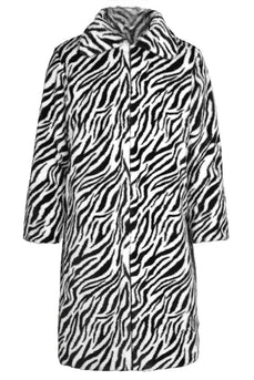 White Zebras Thicken Lapel Mid-Long Warm Faux Fur Coat