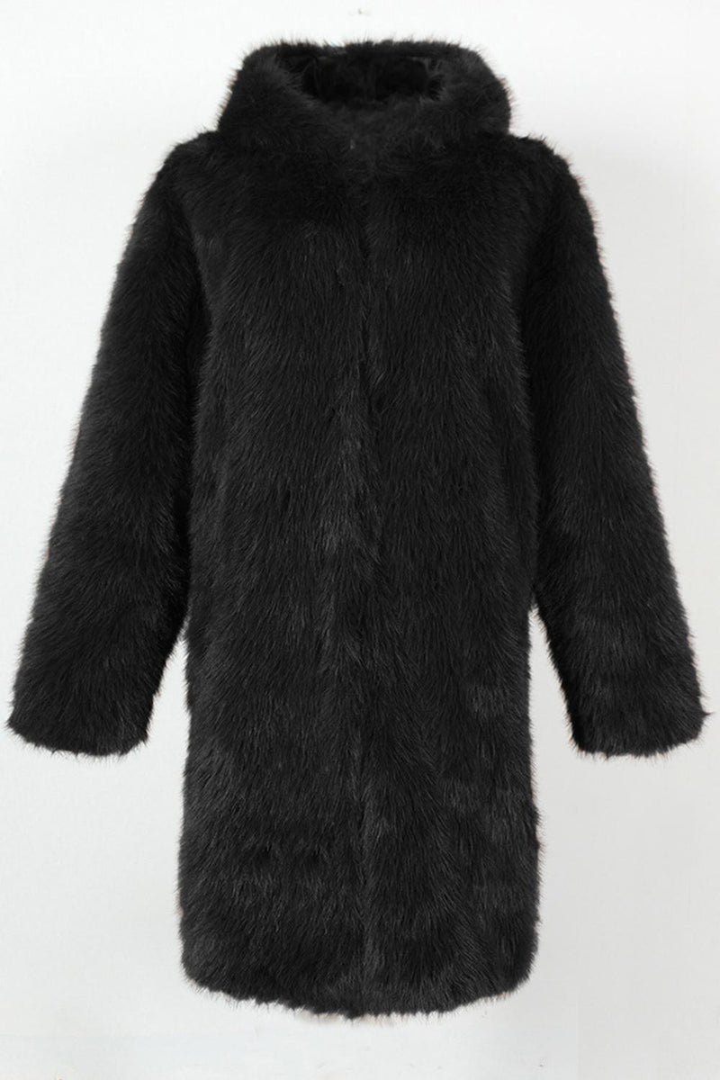 Load image into Gallery viewer, White Grey Thicken Hooded Puffy Mid-Long Faux Fur Coat