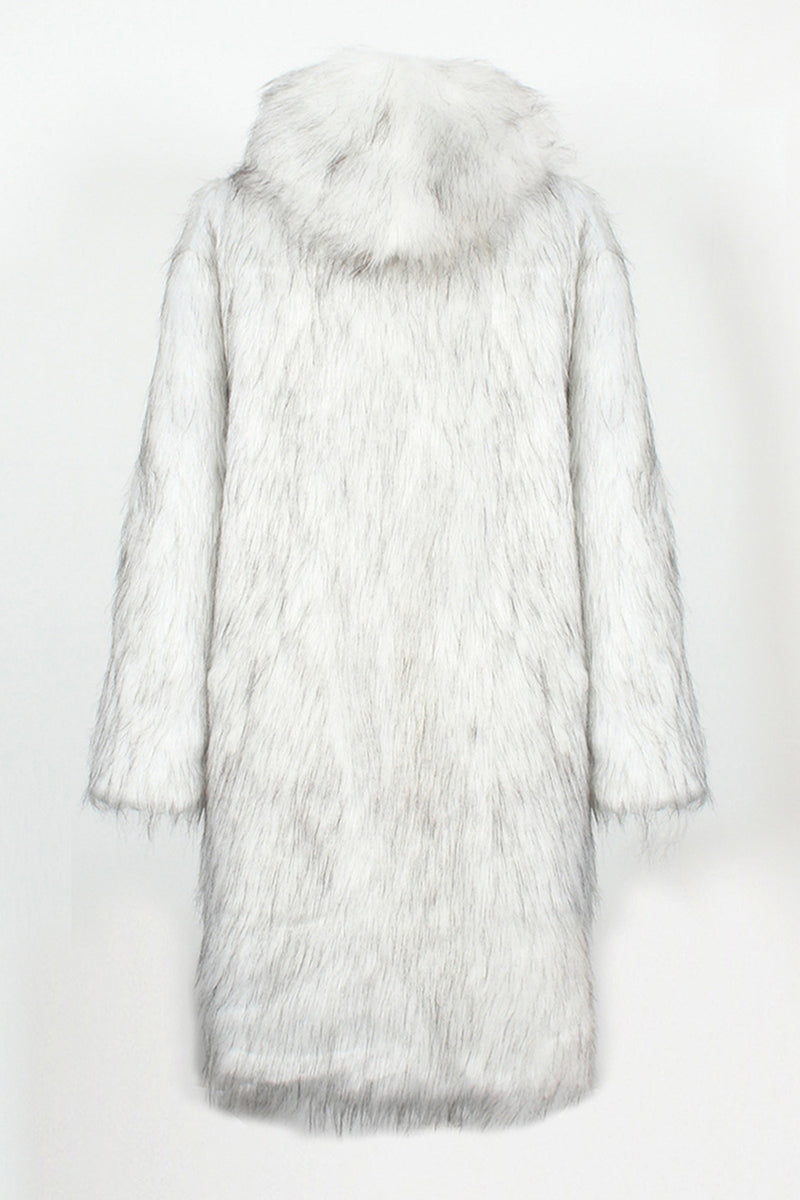 Load image into Gallery viewer, White Grey Thicken Hooded Puffy Mid-Long Faux Fur Coat
