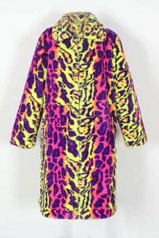 Colorful Leopard Lapel Mid-Long Faux Fur Luxury Overcoat