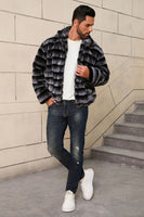 Load image into Gallery viewer, Dark Grey Stand Collar Faux Fur Luxury Puffy Short Overcoat