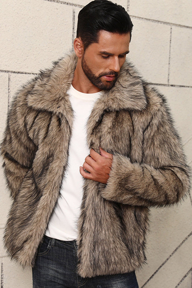 Load image into Gallery viewer, Grey Lapel Short Faux Fur Luxury Puffy Overcoat