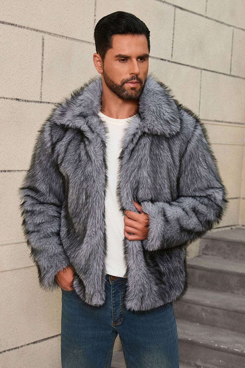 Load image into Gallery viewer, Grey Lapel Short Faux Fur Luxury Puffy Overcoat