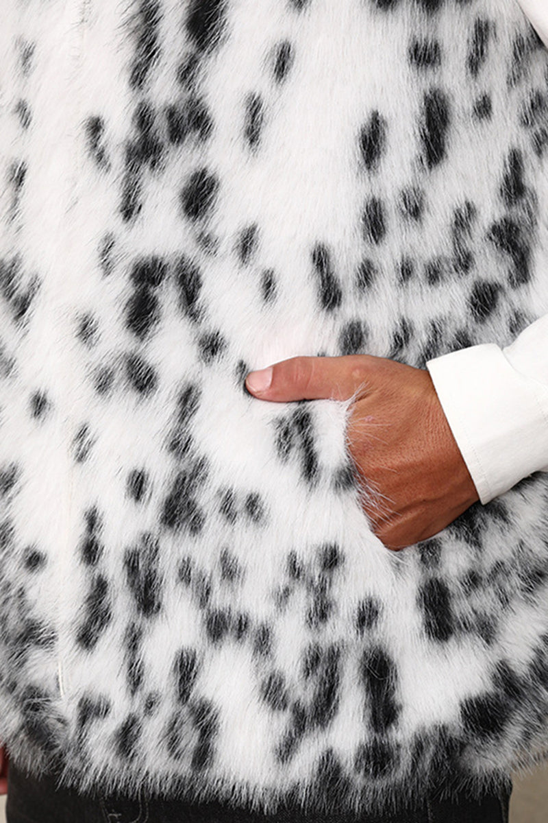Load image into Gallery viewer, White Leopard Thicken Sleeveless Stand Collar Faux Fur Short Coat