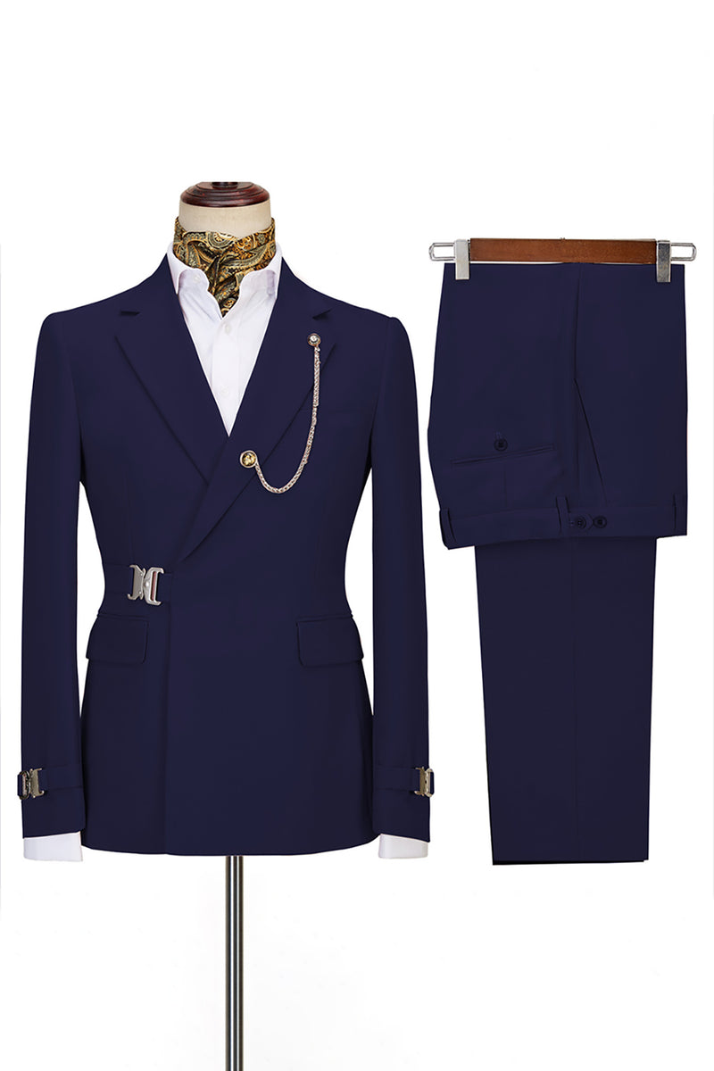 Load image into Gallery viewer, Navy Notched Lapel 2 Pieces Slim Fit Men's Formal Suits