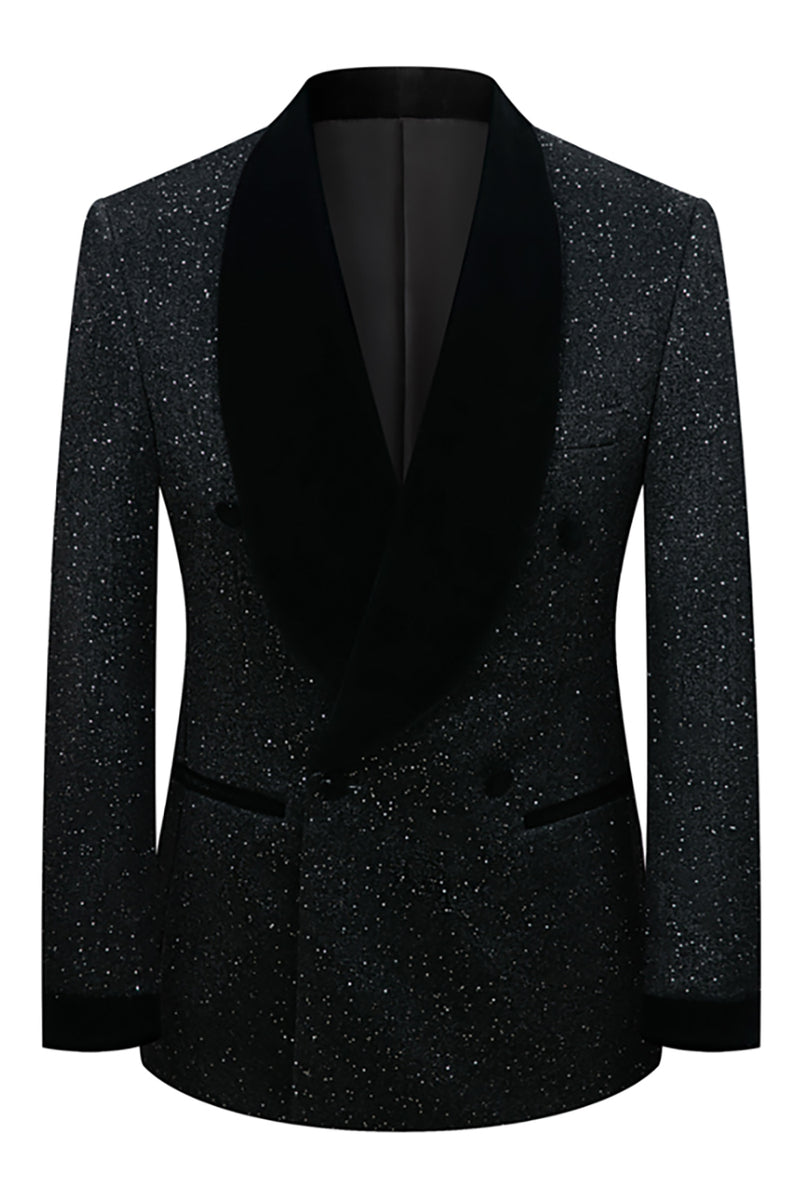 Load image into Gallery viewer, Sparkly Navy Sequin Shawl Lapel 2 Pieces Slim Fit Men's Prom Suits