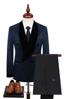 Load image into Gallery viewer, Sparkly Navy Sequin Shawl Lapel 2 Pieces Slim Fit Men's Prom Suits