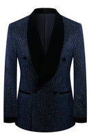 Load image into Gallery viewer, Sparkly Navy Sequin Shawl Lapel 2 Pieces Slim Fit Men's Prom Suits