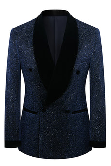 Sparkly Navy Sequin Shawl Lapel 2 Pieces Slim Fit Men's Prom Suits