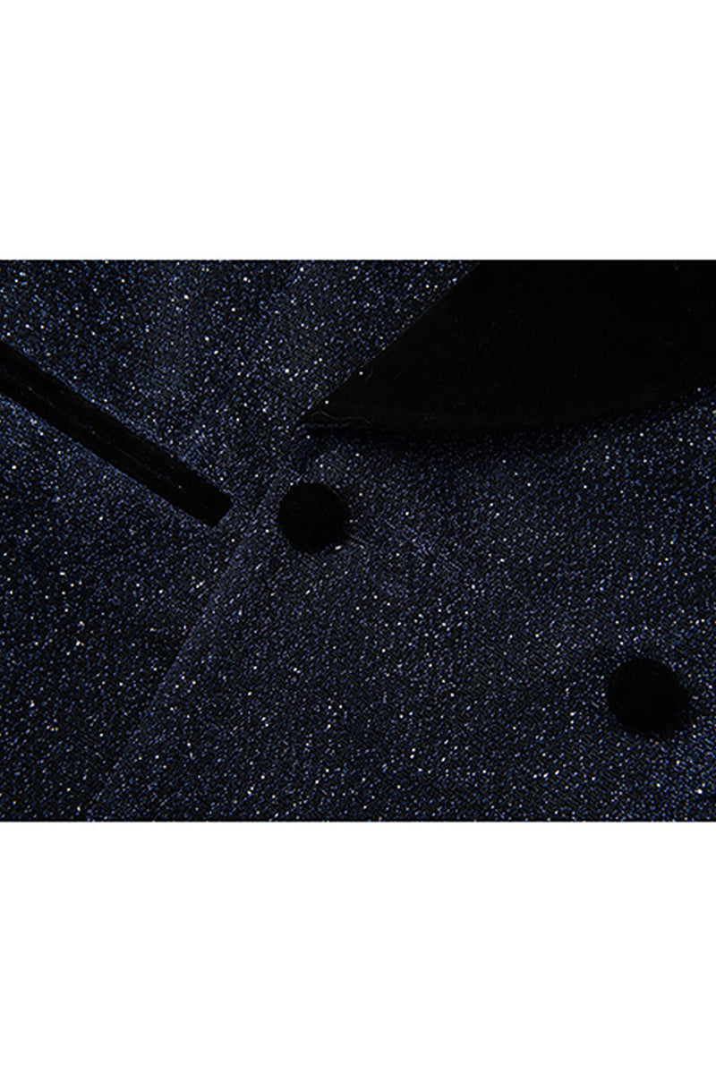 Load image into Gallery viewer, Sparkly Navy Sequin Shawl Lapel 2 Pieces Slim Fit Men's Prom Suits