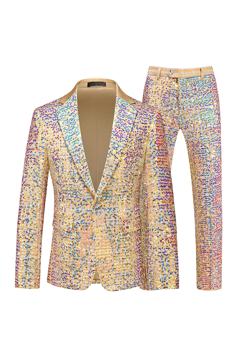 Load image into Gallery viewer, Sparkly Golden Sequin Notched lapel 2 Pieces Men's Prom Suits