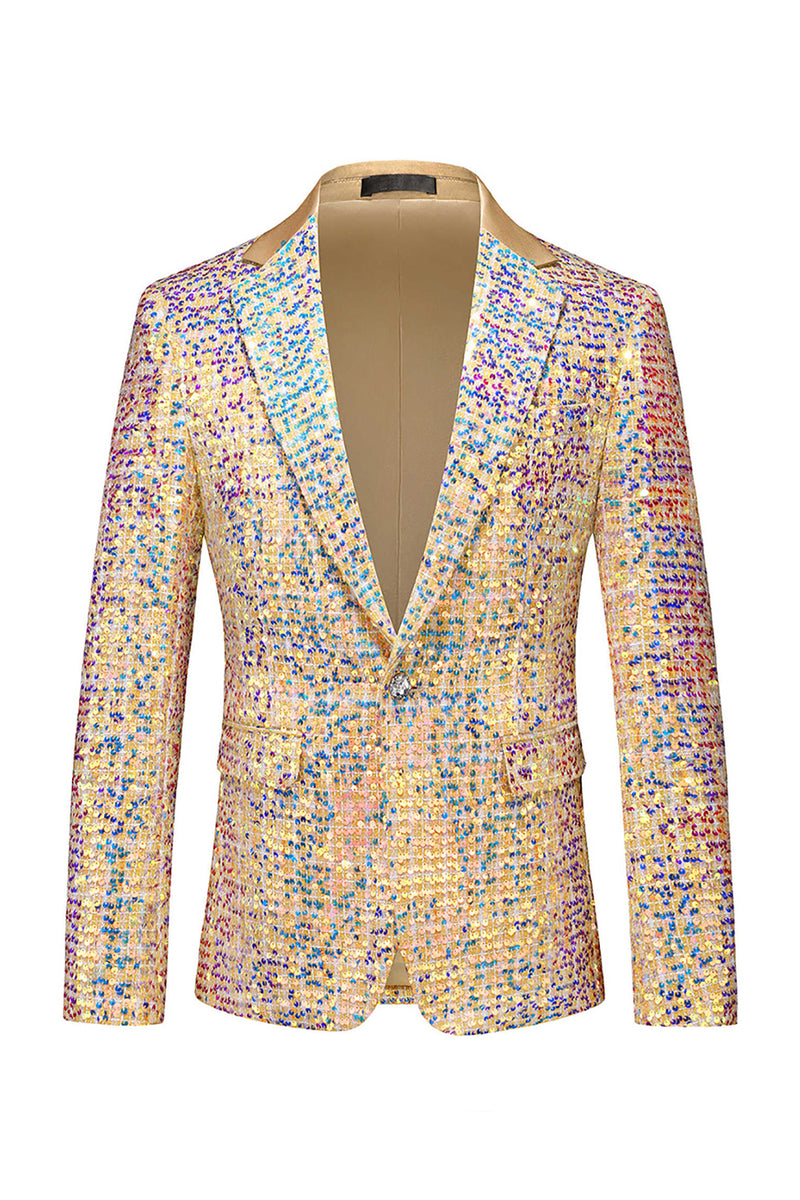 Load image into Gallery viewer, Sparkly Golden Sequin Notched lapel 2 Pieces Men's Prom Suits