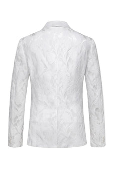 White Jacquard Shawl Lapel Single Breasted 3 Pieces Prom Suits