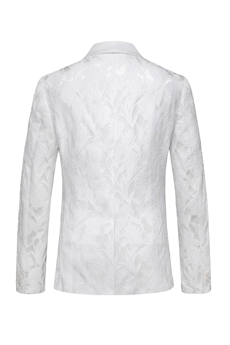 Load image into Gallery viewer, White Jacquard Shawl Lapel Single Breasted 3 Pieces Prom Suits
