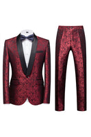 Load image into Gallery viewer, Blue Jacquard Shawl Lapel 2 Pieces Prom Suits