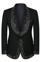 Load image into Gallery viewer, Navy Beaded Shawl Lapel Single Breasted 3 Pieces Prom Suits