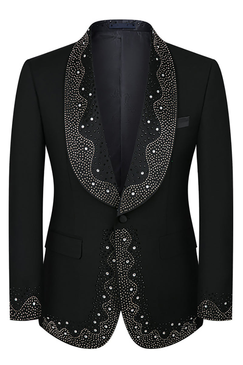 Load image into Gallery viewer, Navy Beaded Shawl Lapel Single Breasted 3 Pieces Prom Suits