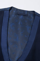 Load image into Gallery viewer, Navy Beaded Shawl Lapel Single Breasted 3 Pieces Prom Suits