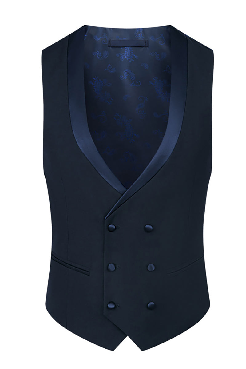 Load image into Gallery viewer, Navy Beaded Shawl Lapel Single Breasted 3 Pieces Prom Suits