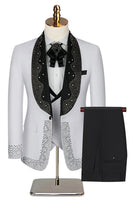 Load image into Gallery viewer, Navy Beaded Shawl Lapel Single Breasted 3 Pieces Prom Suits
