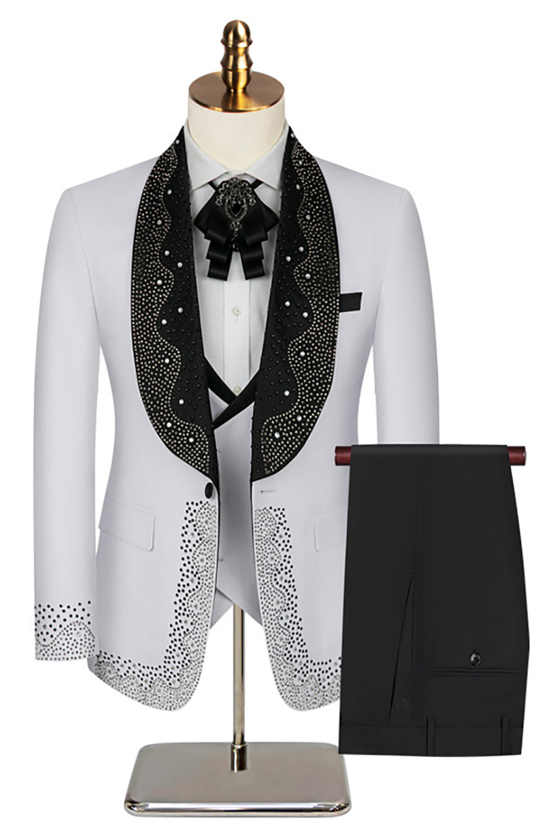 Load image into Gallery viewer, Navy Beaded Shawl Lapel Single Breasted 3 Pieces Prom Suits