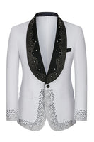 Load image into Gallery viewer, Navy Beaded Shawl Lapel Single Breasted 3 Pieces Prom Suits
