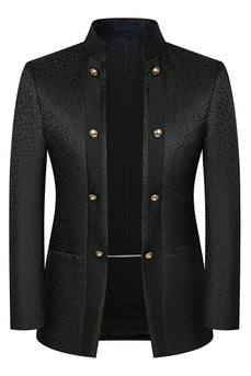 Stand Collar Jacquard Black 3 Pieces Prom Suits