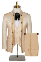 Load image into Gallery viewer, Stand Collar Jacquard Black 3 Pieces Prom Suits