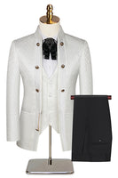 Load image into Gallery viewer, Stand Collar Jacquard Black 3 Pieces Prom Suits