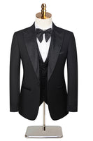 Load image into Gallery viewer, Black Peaked Lapel Beaded 3 Pieces Wedding Suits