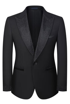 Black Peaked Lapel Beaded 3 Pieces Wedding Suits