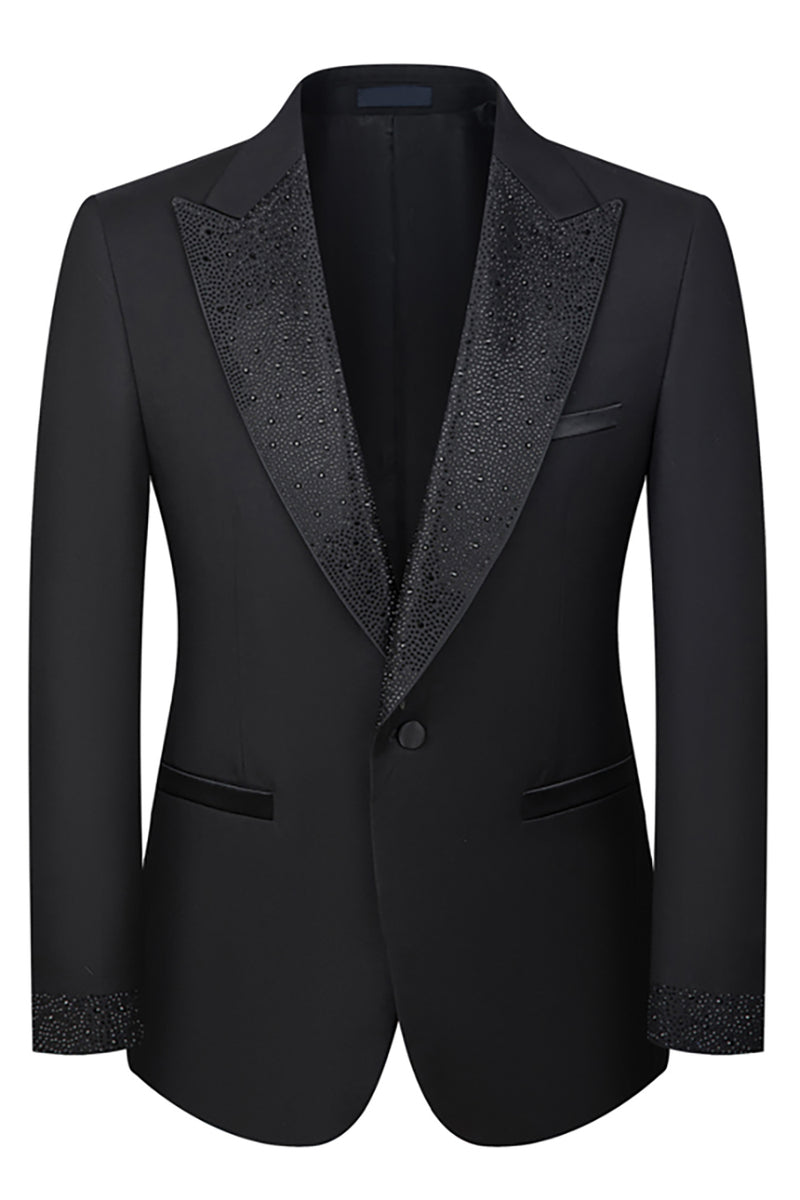 Load image into Gallery viewer, Black Peaked Lapel Beaded 3 Pieces Wedding Suits