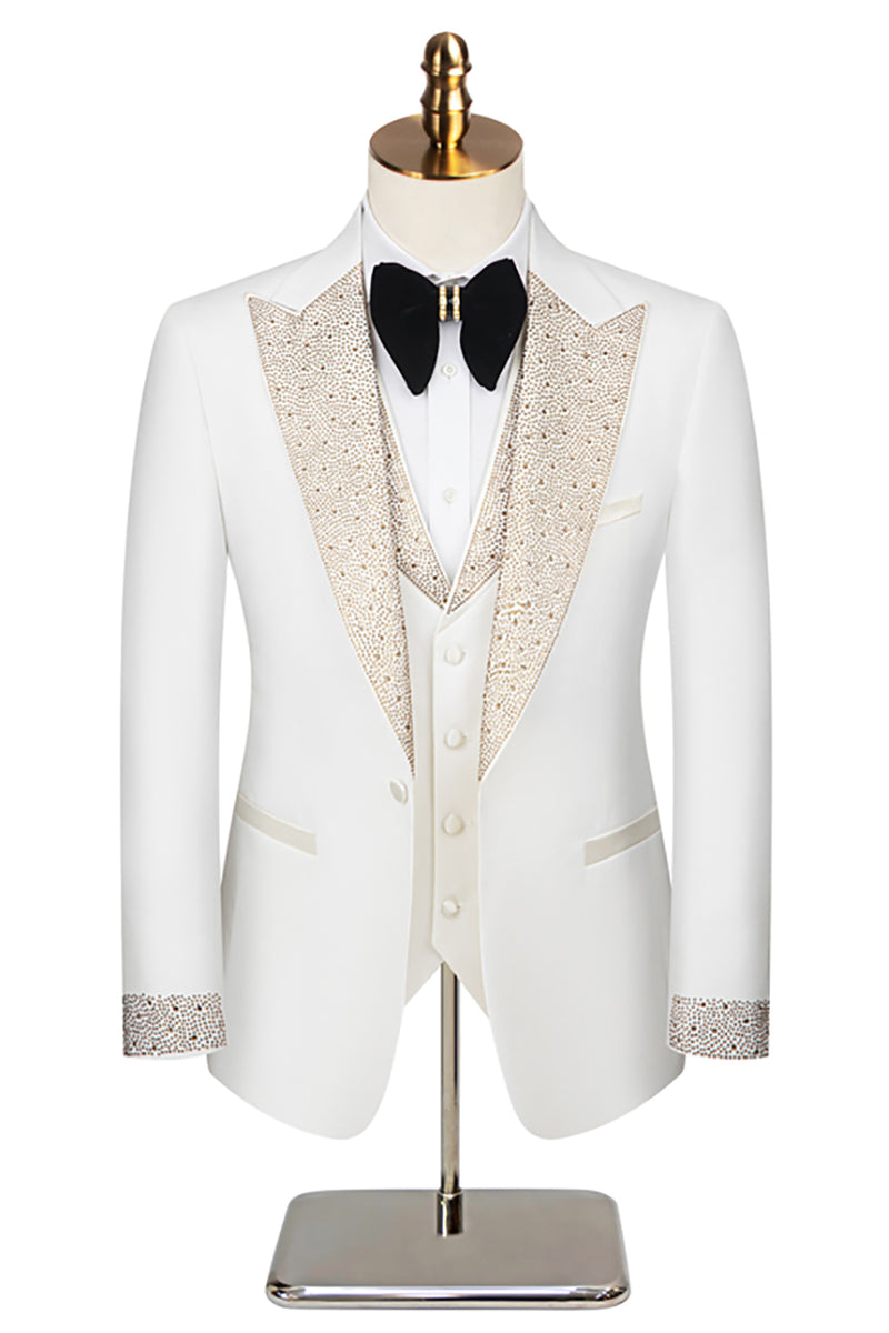 Load image into Gallery viewer, Black Peaked Lapel Beaded 3 Pieces Wedding Suits