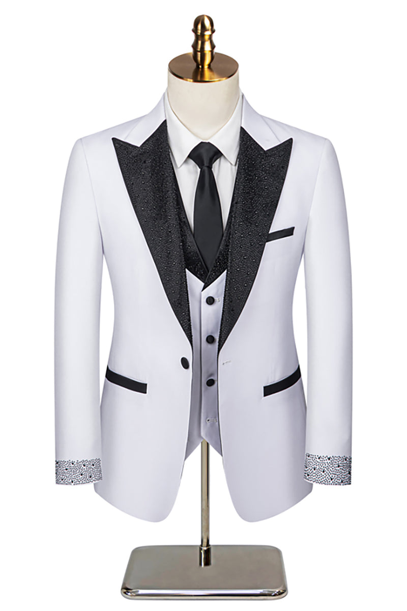 Load image into Gallery viewer, Black Peaked Lapel Beaded 3 Pieces Wedding Suits
