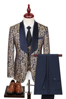 Load image into Gallery viewer, Dark Green Jacquard Shawl Lapel 3 Pieces Prom Suits