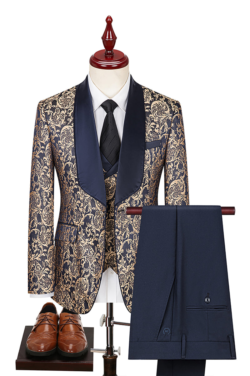 Load image into Gallery viewer, Dark Green Jacquard Shawl Lapel 3 Pieces Prom Suits