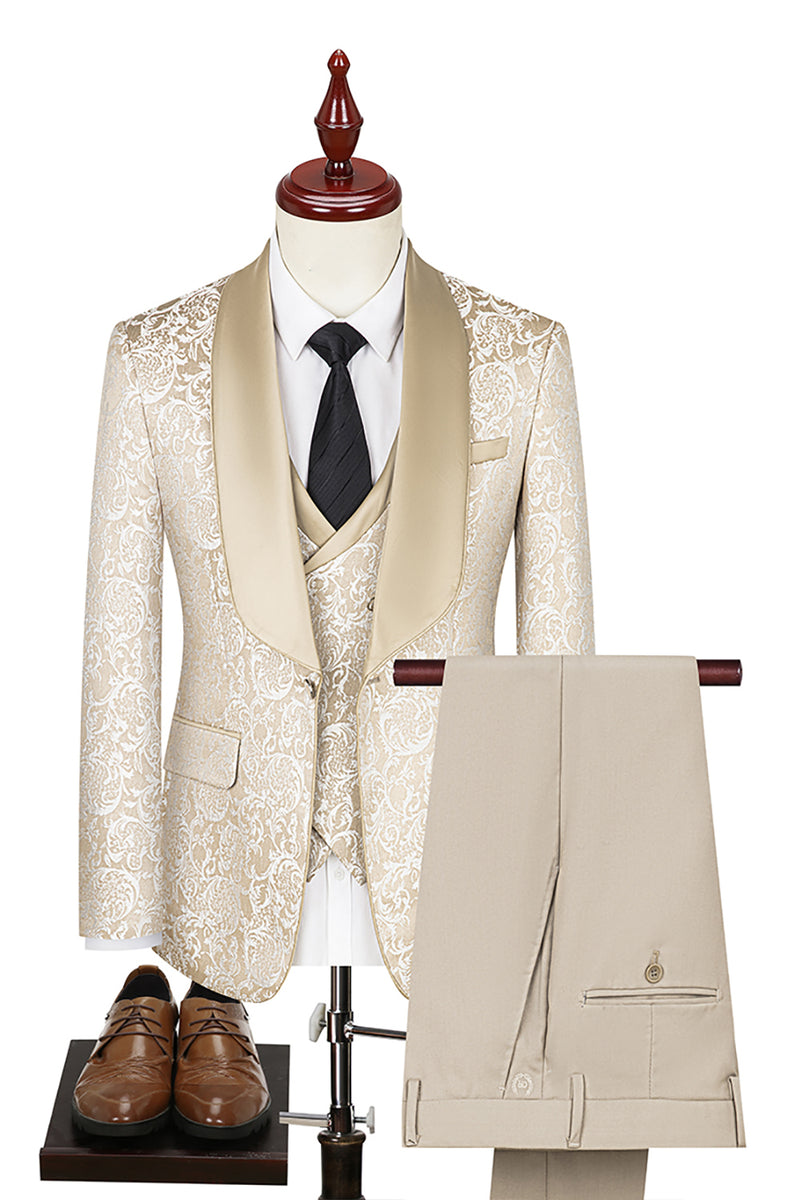 Load image into Gallery viewer, Dark Green Jacquard Shawl Lapel 3 Pieces Prom Suits